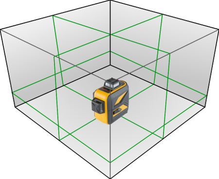 Križni linijski laser Lamigo Cross 3D Green, izris črt